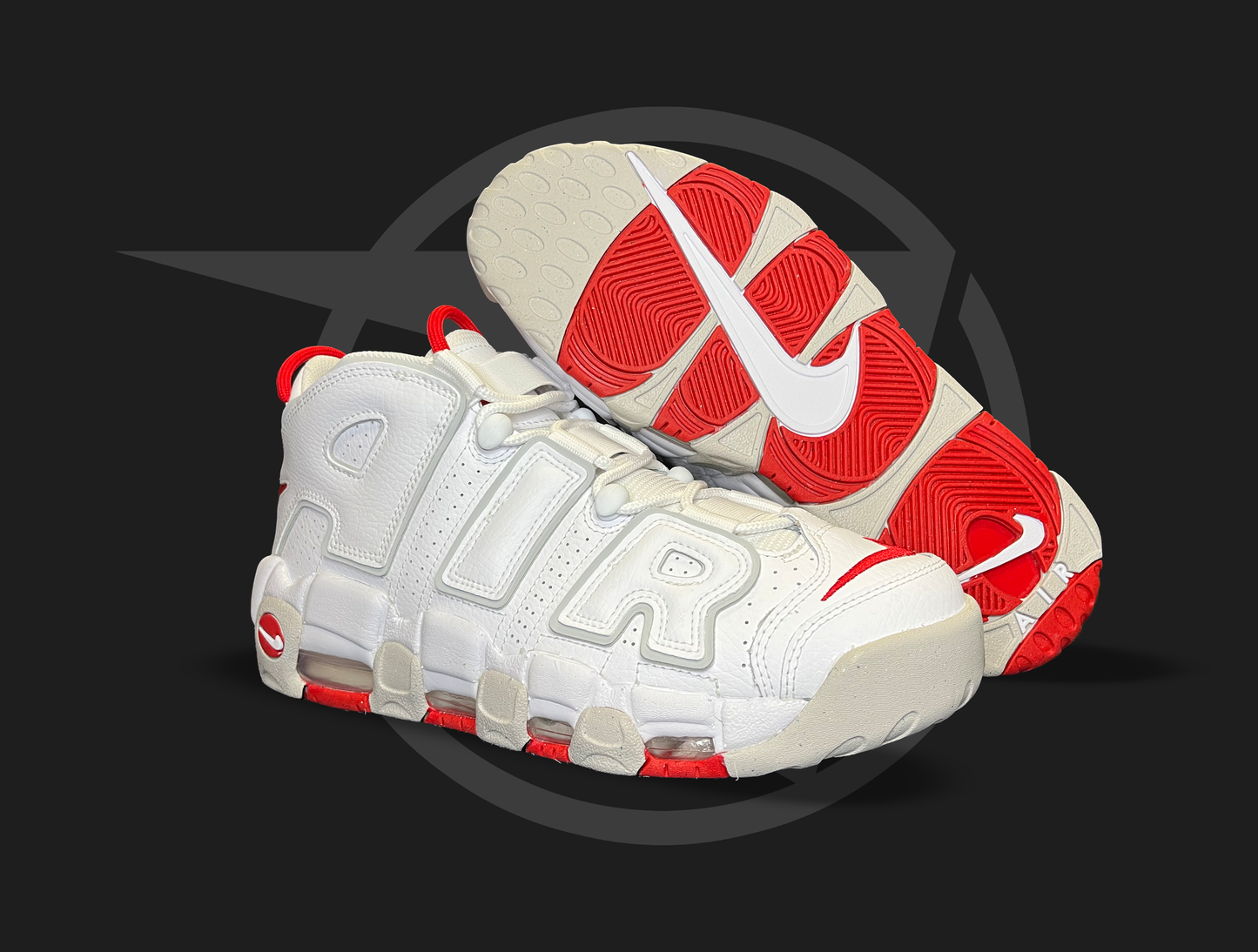 Nike Air More Uptempo 96 White Grey Fog University Red