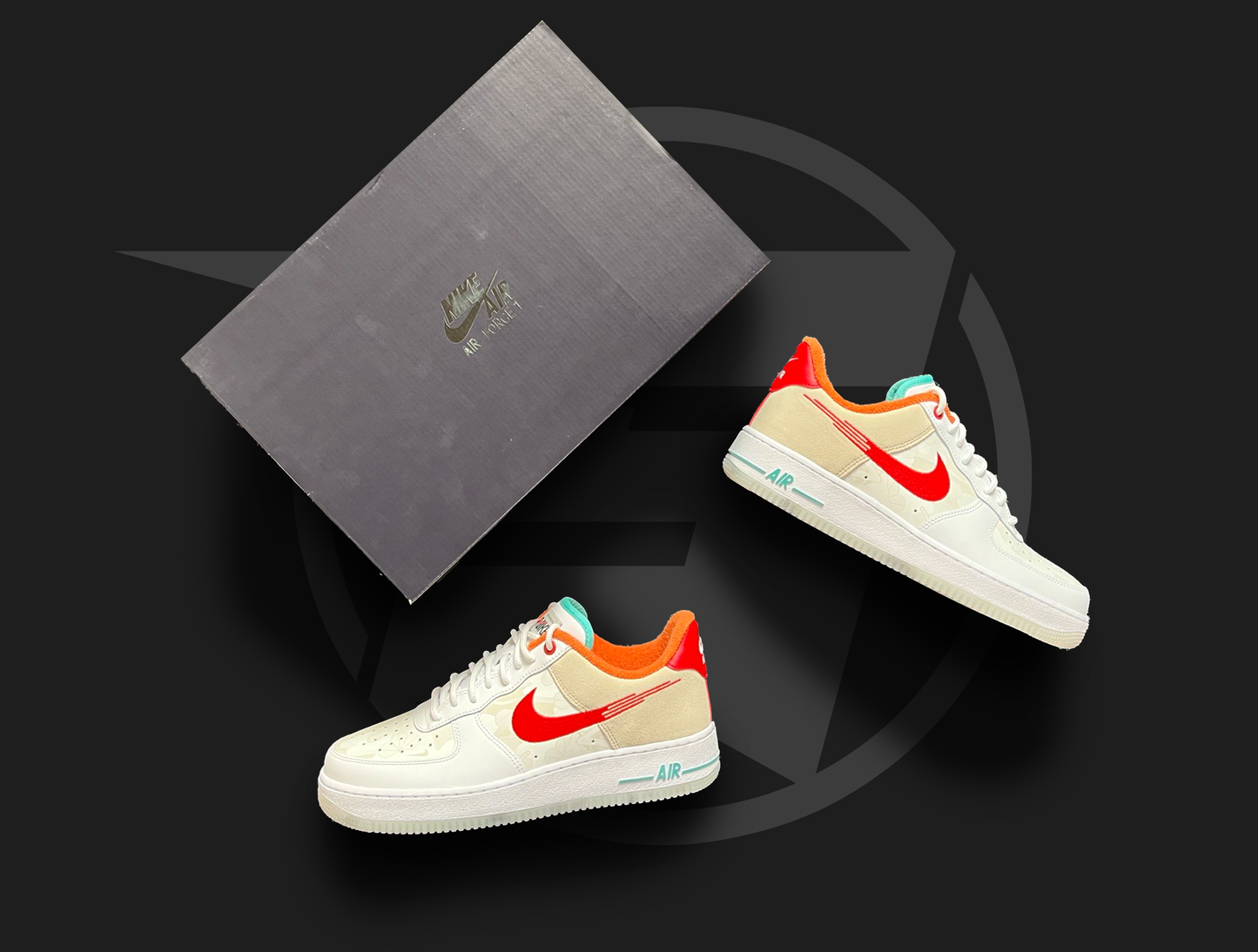 Nike Air Force 1 White Red Teal